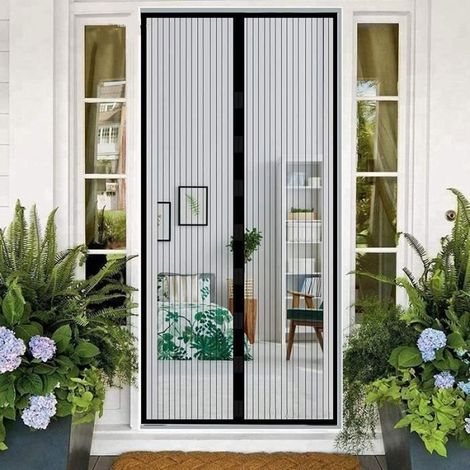 Rideau de Porte magnétique/Moustiquaire porte Magnétique pour portes fenêtres Anti Moustiques Mouches Noir (120x210 CM (1/4)
