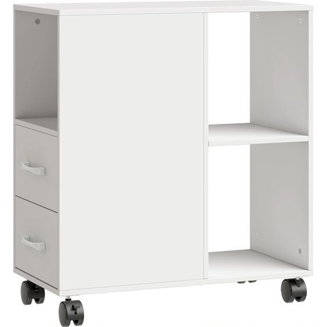 Supporto per stampante con ruote 60 x 30 x 65 cm cassetti ripiano regolabile moderno essenziale in truciolare bianco 210002989