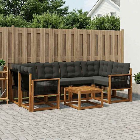 vidaXL Set di divani da esterno con cuscino 7 pcs Naturale e Nero