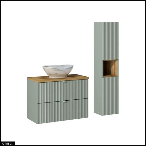 Otitec – Meuble sous vasque 80 cm – Panneau stratifié et MDF – Résistant à l'humidité – Colonne et cube de rangement inclus (1/5)