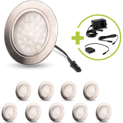 LED Spot rund 2W 12V 150lm IP20 Ø65x11mm Ausschnitt Ø58mm - Lichtfarbe: Warmweiß 3000K - Anzahl: 10x (1/5)