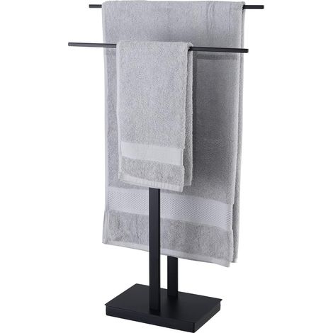 Porte-Serviettes sur Pied Noir Porte Serviettes 2 Barres Porte Serviette Acier Inoxydable SUS304 Support de Serviette Salle de Bain (1/5)