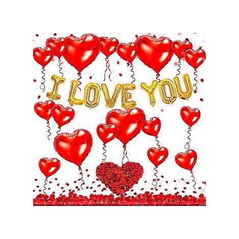 Kit de ballons « Je t'aime » et de ballons en forme de cœur avec pétales de rose, pour la Saint-Valentin (QP) (1/5)