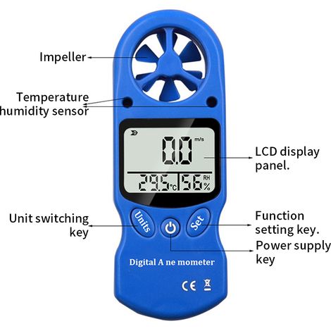 [Yuexinghui] Anémomètre numérique, mesurant la température, l'humidité et la vitesse du vent de 0,3 à 30 m/s, de 14°F à 122°F.