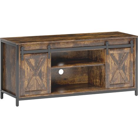 Meuble TV industriel avec 2 armoires et 2 étagères pour écran jusqu'à 60 pouces, 120x40x54 cm, couleur bois brun (1/5)