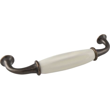 Poignée de meuble design Nysa, largeur 145 mm céramique/ZN ivoire/bronzé, argent