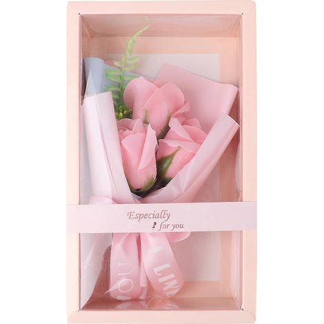 Coffret cadeau de 1 bouquet de roses artificielles en savon, rose simulée, cadeau de Saint-Valentin-25X14.5CM-Pink (1/3)