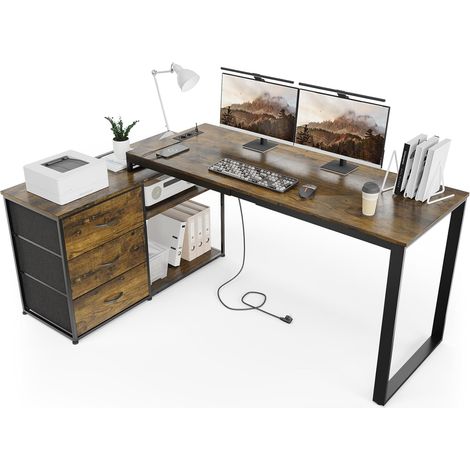Bureau d'angle L 140x105cm, 3 Tiroirs (1/5)