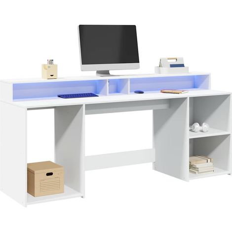 LED-Schreibtisch Weiß 200x55x91 cm Holzwerkstoff