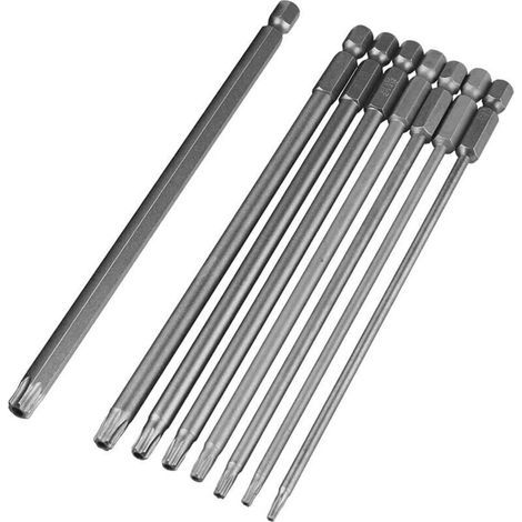 Jeu d’embouts de tournevis magnétiques longs 150 mm, tige hexagonale 1/4", embouts Torx creux S2 T8-T40 pour visseuse électrique et outils de réparation (1/4)