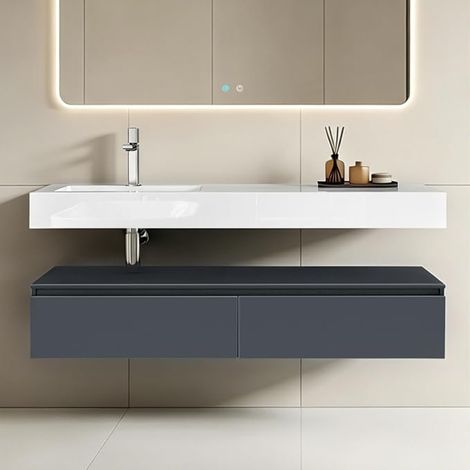 Hanging Bathroom Cabinet 150 cm Set of 2 Pieces (1/5)