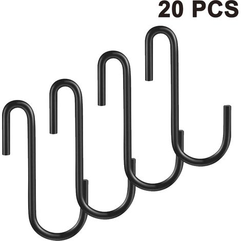 Lot de 20 crochets en S robustes pour suspendre casseroles, poêles, ustensiles, vêtements, sacs, serviettes et plantes.