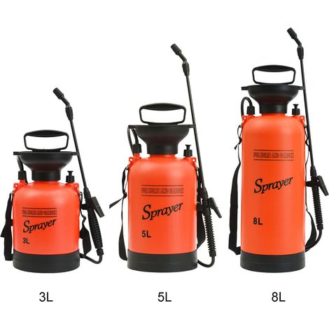 Pulvérisateur à pression manuel 8L orange, réservoir gradué anti-fuite, buse réglable pour jardin et nettoyage (1/5)