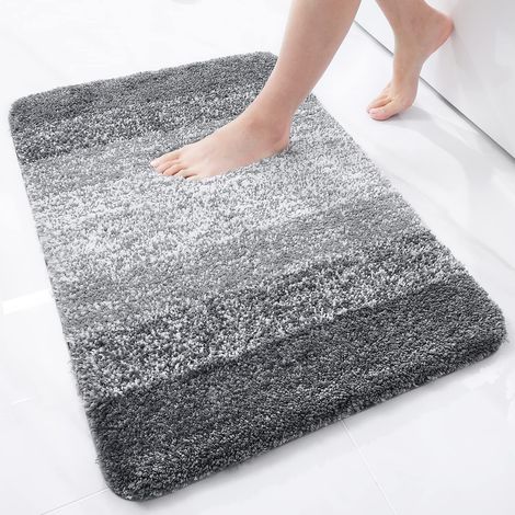 Tapis de Salle de Bain Doux, 51 x 76 cm, antidérapant, Lavable, Moelleux à Poils Longs, en Microfibre absorbante, Gris (1/5)
