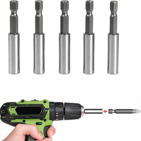 Set of 5 Magnetic Bit Holder 60 mm 1/4 Inch, Magnetic Extension Stainless Steel, Screwdriver Bit Holder for Cordless Drill, Extension Bit DIY Workshop (1/5)