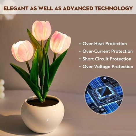 Lampe à poser LED - Unbrand - Tulipe - Vase en céramique - Intensité variable - Rechargeable sans fil (1/5)