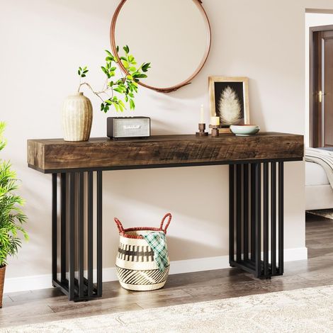 Tribesigns 55" Console Table for Living Room, Industrial Hallway Table with Stylish Metal Frame, Sofa Table for Hallway, Entryway, Foyer, Brown