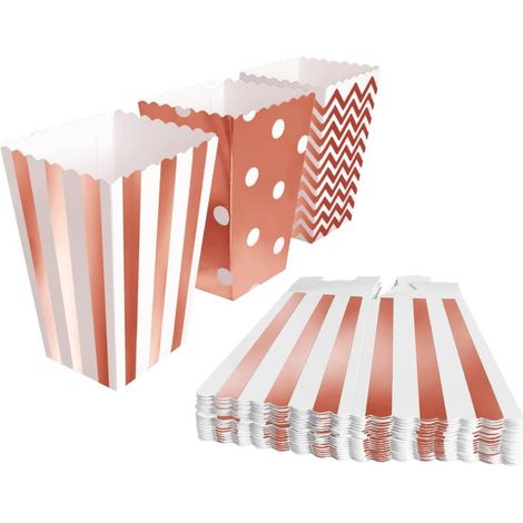 Lot de 60 Mini Boîtes à Pop-Corn en Papier Rétro - Motifs Rayures, Pois et Vagues - Hauteur 11.5 cm (1/5)