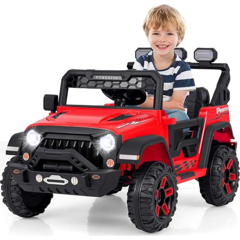 COSTWAY Coche Eléctrico para Niños 12V, Vehículo Todoterreno Eléctrico con Control Remoto, Conexión Inalámbrica, Música, Luz, Pantalla de Batería, Arranque Suave, 3 Velocidades (Rojo)