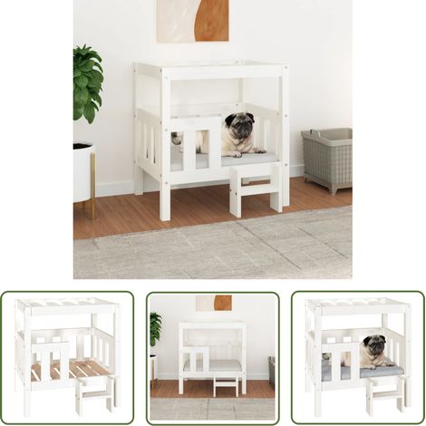 vidaXL Dog Bed White 65,5x50,5x70 cm Solid Wood Pine