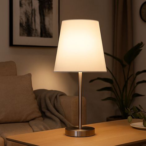 Lampada da tavolo Lampada da tavolo paralume tessile bianco Lampada da soggiorno argento, interruttore a cavo, presa E14, DxH 20x45 cm