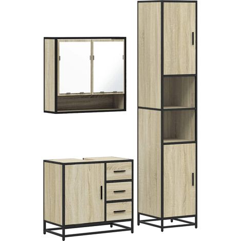 Maison Exclusive - 3-tlg. Badmöbel-Set Sonoma-Eiche Holzwerkstoff