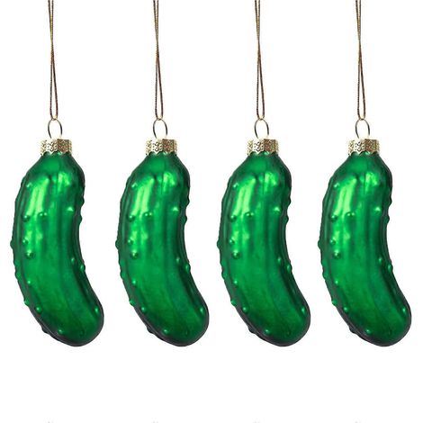 4 Stück traditionelle Glas-Gurken-Ornamente, Weihnachts-Hängedekorationen, Glas-Gurken-Weihnachtsornamente, Anhänger, Weihnachtsbaumschmuck (1/5)
