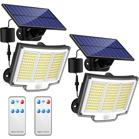 Lampes solaires d'extérieur à 210 LED avec 3 modes, applique murale solaire à détecteur de mouvement 6000K avec télécommande et câble de 5 m, lampes de sécurité solaires étanches IP65 pour jardin, clô (1/5)