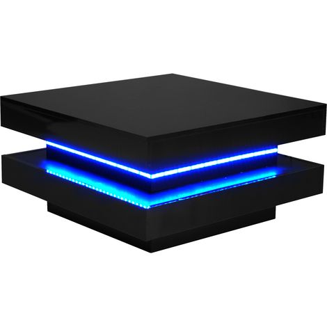 ELVMI Tavolino da salotto quadrato con LED regolabile via Bluetooth, in truciolato, nero, 70 × 70 × 36 cm (1/4)