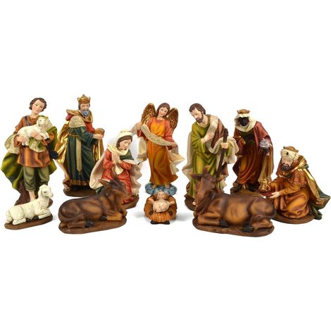 Natività completa con re magi h 20 cm presepe in poli-resina 11 soggetti