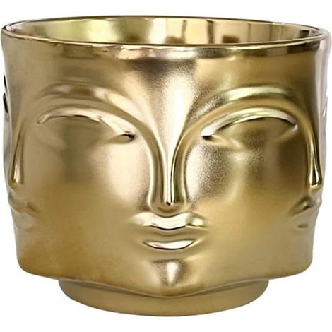 Vase en céramique en forme de visage, pot de fleurs moderne d'intérieur, statuette de visage humain créative, décoration pour chambre (doré)