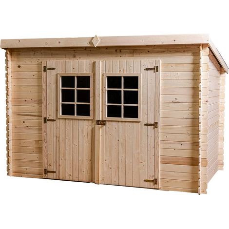 Abri toit 1 pente Habrita CH3019.02NJ bois massif 20mm surface 5,52m2 double porte sans plancher fourni avec joint d'étanchéité (1/7)