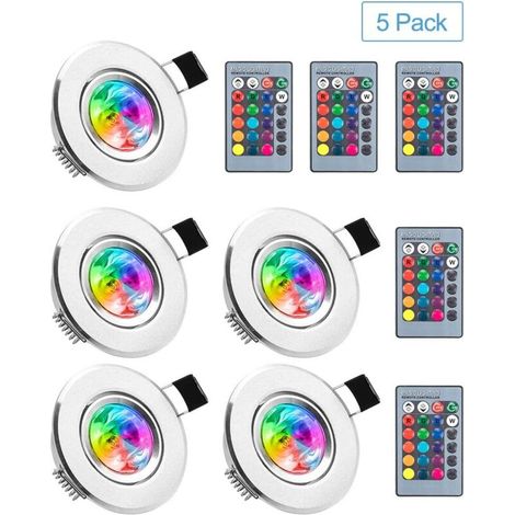 5-Pack RGB Multicolor Recessed LED Spotlights with Remote Controls, 220V, 16 Colors, Dimmable, Daylight Ceiling Light, Recessed Ceiling Light for Living Room, Veranda, Home, Bedroom, Bathroom, Energy  (1/4)