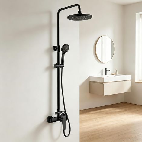 Φ20 cm Black Shower Column with Single-Lever Mixer Tap - Round (1/5)