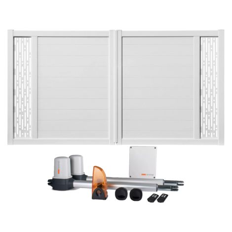 Portail battant électrique PVC blanc H140 x L300 ARLES DÉCOR RECTANGLES