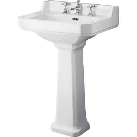 Hudson Reed Richmond Basin and Full Pedestal 560mm W - 3 Tap Hole (1/2)