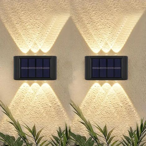 (0-5W-6 LED Lumière chaude, lot de 2) Lampe solaire d'extérieur pour cour ou maison, applique murale décorative, éclairage d'ambiance vers le haut et vers le bas, style moderne (1/5)