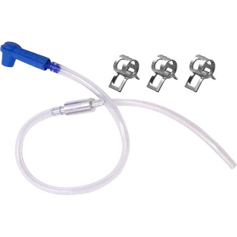 Kit de Tuyau de Purge de Freins avec Clapet Anti-Retour en Aluminium, PVC Transparent, 79 cm, Raccord Coudé Bleu, 3 Colliers de Serrage (1/5)