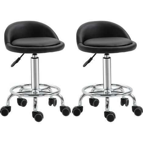easycomfort set 2 sgabelli girevoli con ruote, altezza regolabile e rivestimento similpelle pu, 38x38x57-72cm (1/5)
