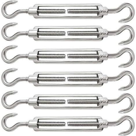 Lot de 6 Tendeurs Câble M5 Inox 304 Réglables avec Crochets pour Ridoir, Accessoires de Tension pour Fil d'Acier et Corde (1/5)