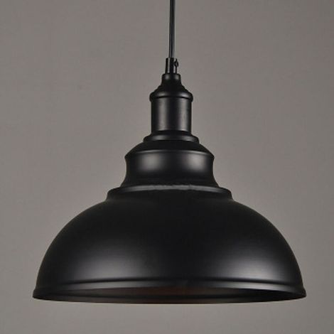 Suspension Luminaire Rétro Vintage Douille E27 Lustre D'Intérieur Abat-Jour En Métal Pour Bar, Grange, Café, Loft, Noir (1/4)