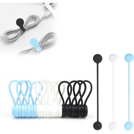 Lntyq 15 Pièces Attaches de Câble Magnétiques, Serre Cable Silicone Aimanté, Multifonction Réutilisable Attaches de Câble Magnétiques, pour Aimants de Réfrigérateur, L'organisation des Câbles