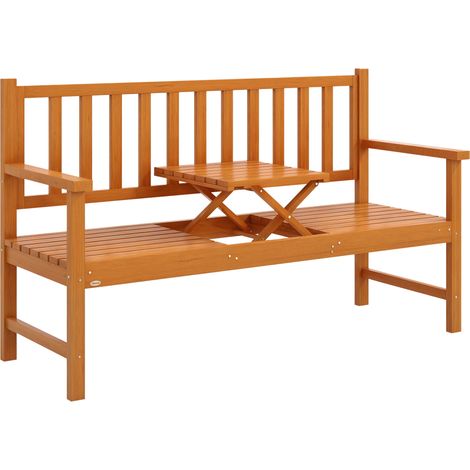 Banc de jardin avec table centrale relevable et accoudoirs. en bois. 153 x 56 x 91 cm. marron clair (1/5)