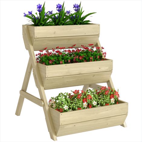 Porte-plantes en bois 3 niveaux jardinière surélevée 65 x 75 x (1/5)