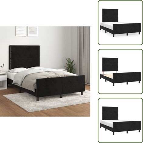 The Living Store Cadre de lit sans matelas noir 120x190 cm velours - Lit Double - Cadre De Lit - Lit Avec Tête De Lit - Tête De Lit Réglable - Velours