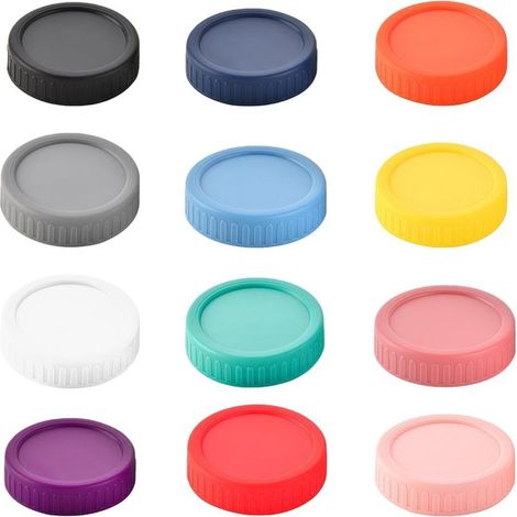 12 couvercles pour bocaux Mason, diamètre 70 mm, étanches avec joint en silicone, qualité alimentaire, réutilisables, colorés (1/5)