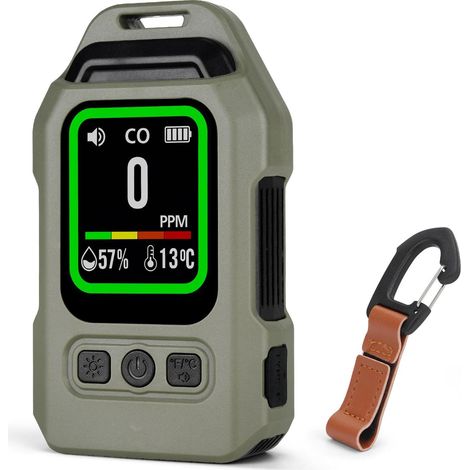 Tragbarer 4-in-1-Kohlenmonoxidmelder, Mini-CO-Alarm mit Magnetrückseite, 300 Stunden Standby-Zeit, Temperatur- und Feuchtigkeitssensor, Luftqualitätsmonitor