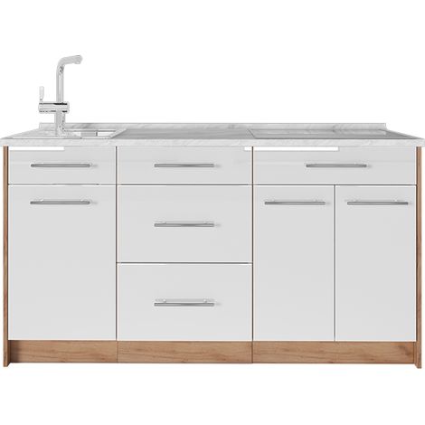 Cucine componibili piccole Fame-Line, Bianco lucido, 150 cm senza piano di lavoro, Vicco (1/5)