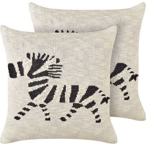 Conjunto de 2 cojines decorativos para habitación infantil motivo cebras funda algodón beige Jabori (1/5)