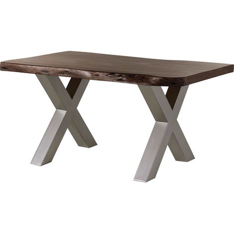 Tavolo da pranzo in legno acacia - laccato marrone / ferro X - argento mat 140x90x77 FREEFORM 5